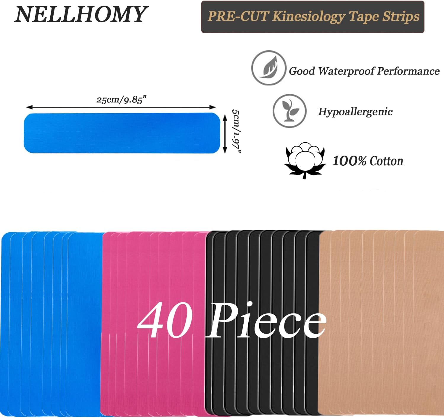 Thumbnail 1 de Kinesiotapes 40PCS – Vorgecutetes Kinesiologie-Tape, Baumwolle, wasserdicht, elastisch, Sportband für Gelenk- und Muskelunterstützung
