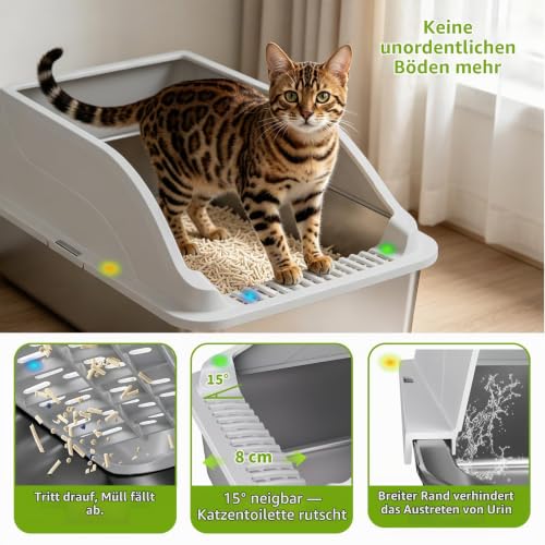 Detalle de KISENG Edelstahl Katzentoilette XL – Schrägwand, Kratzfest, geruchsfrei
