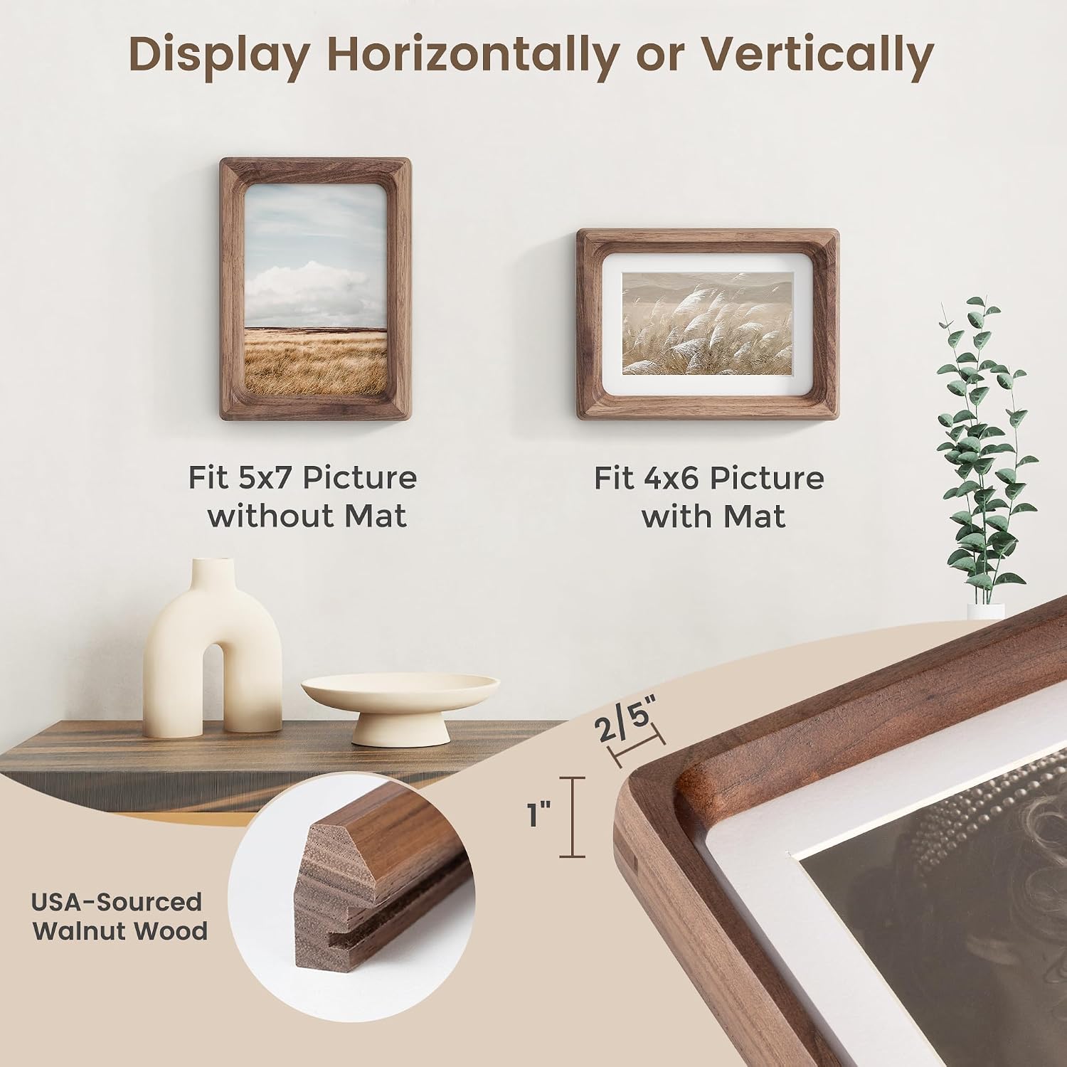 Thumbnail 1 de Fun Memories 5x7 Walnut Wood Picture Frame, Matted for 4x6 Photos