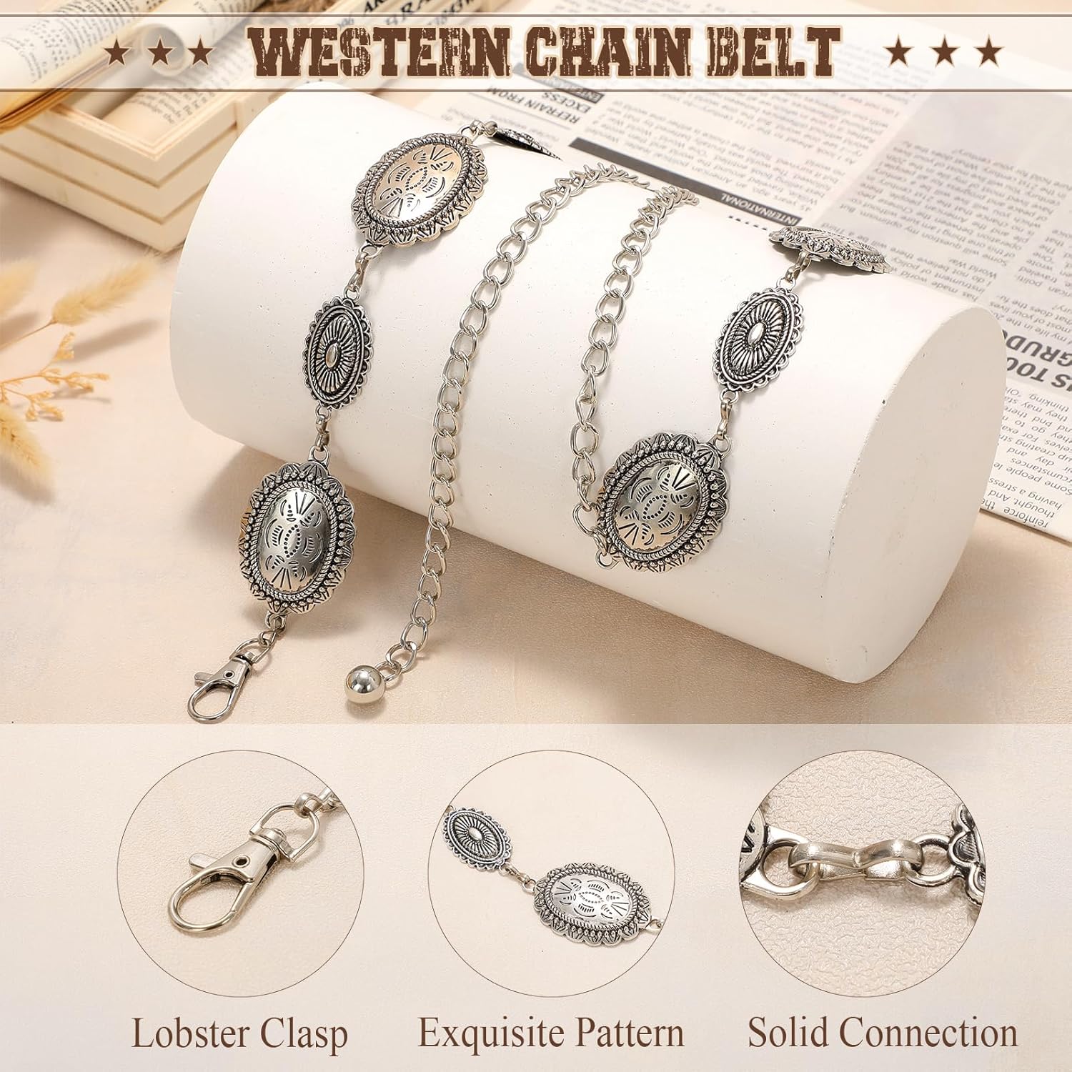 Detalle de WHIPPY Women Western Concho Belt – Vintage Gold Chain Waist Belt