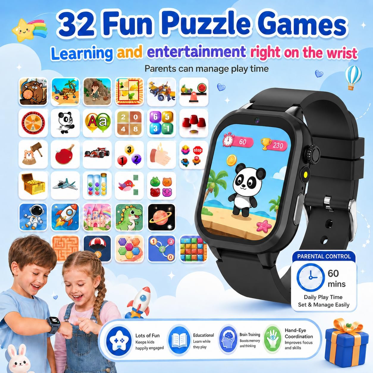 Detalle 2 de ELEJAFE Kids Smart Watch: 32 Games, Habit Tracking, 3 Sports & Learn Cards