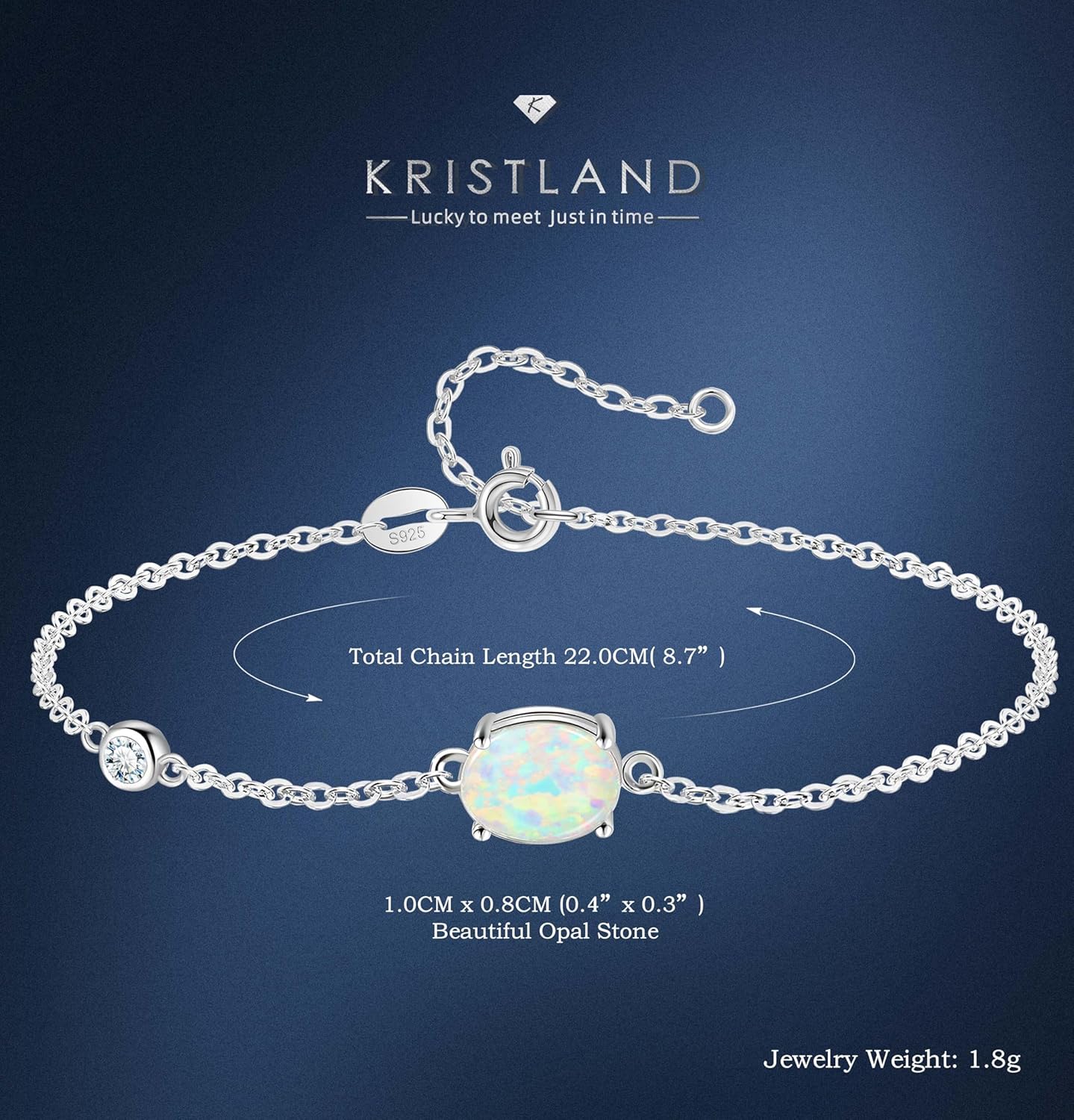 Thumbnail 5 de KristLand sterling silver bracelet with opal stone and zirconia detailing