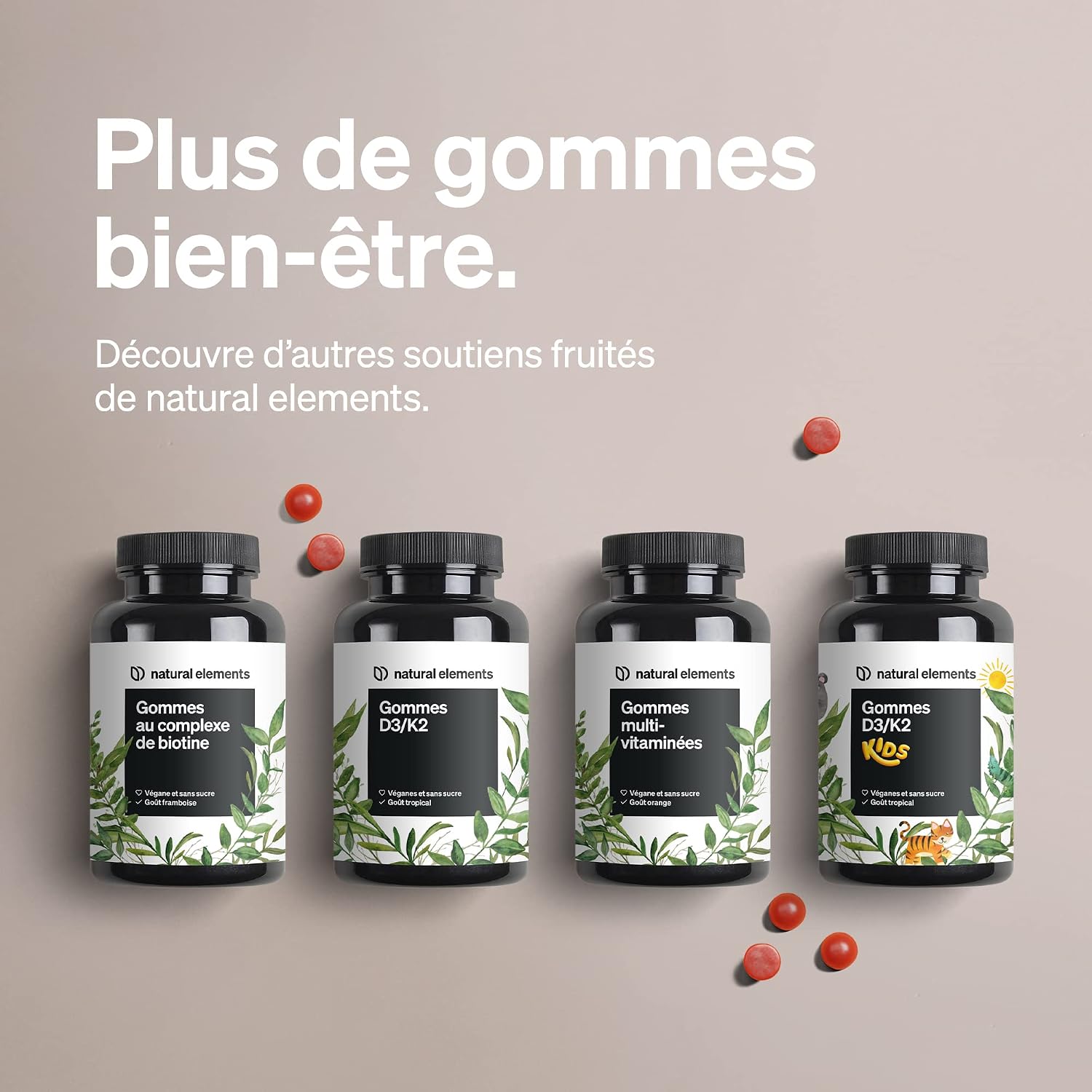 Thumbnail 5 de Gommes D3 & K2 1 000 U.I. (120 gummies) – goût tropical, véganes et sans sucre