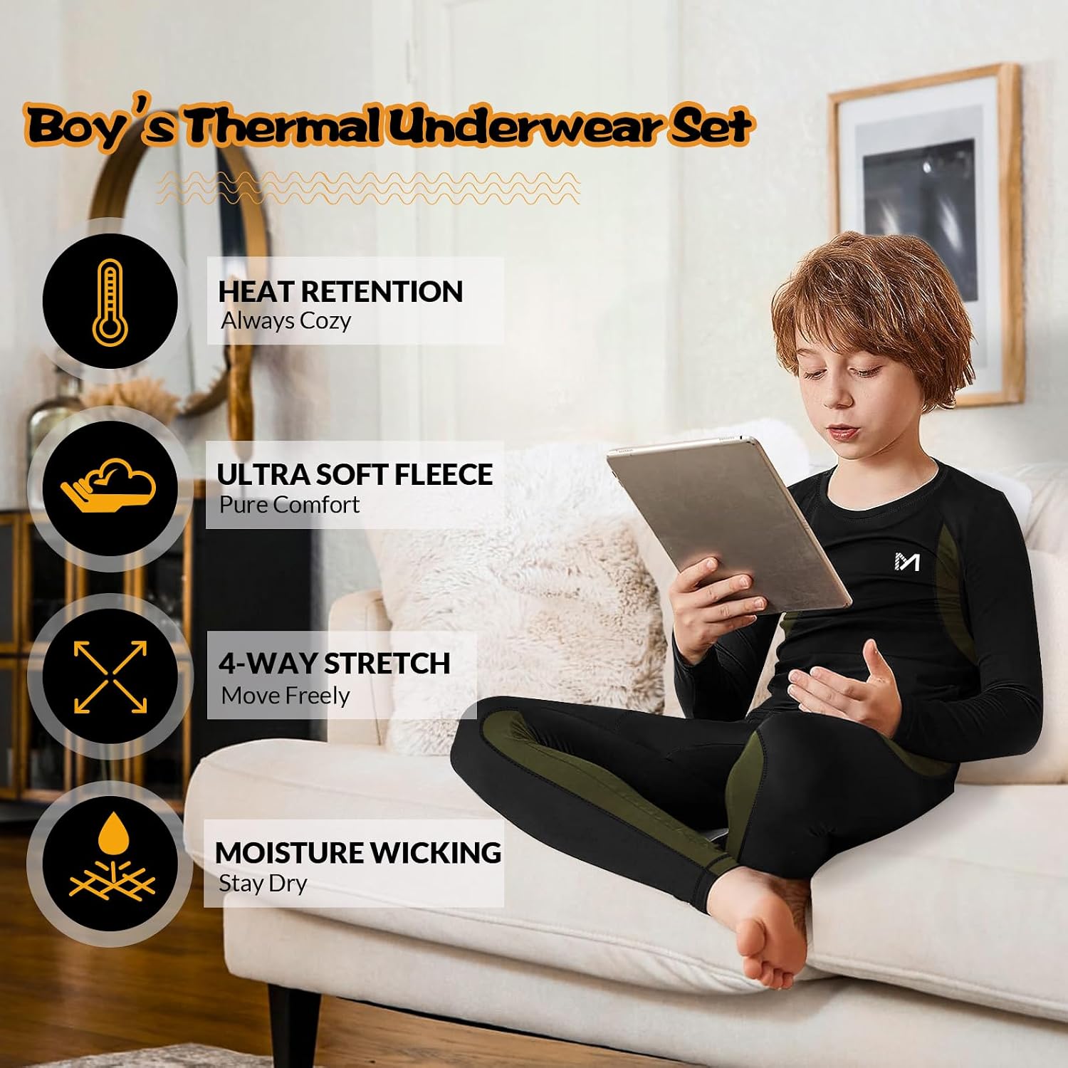 Detalle de MEETYOO Boys' Thermal Underwear Set, 2/4 PCS Fleece-Lined Compression Base Layer