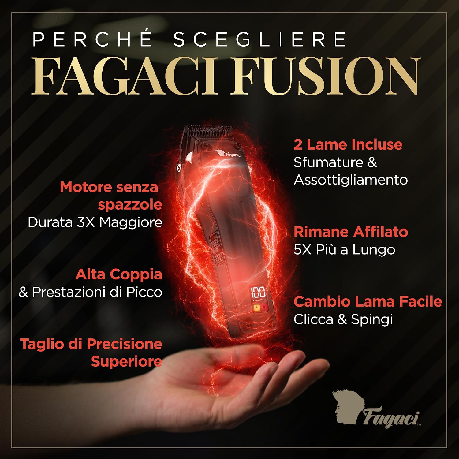 Thumbnail 3 de Fagaci Tagliacapelli Uomo Professionale Fusion con 2 Lame: Fade & Taper, 5x Affilatura più Duratura