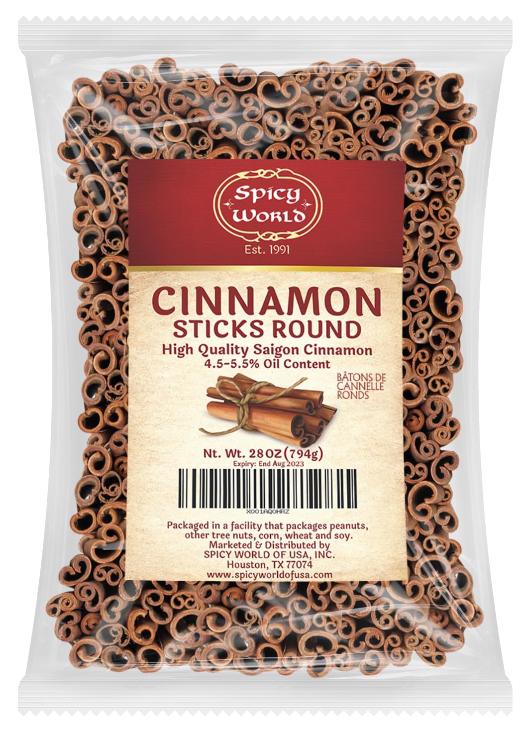 Detalle de Spicy World Cinnamon Sticks, 28 oz Bulk Bag, 150–175 Sticks, 3+ Inches