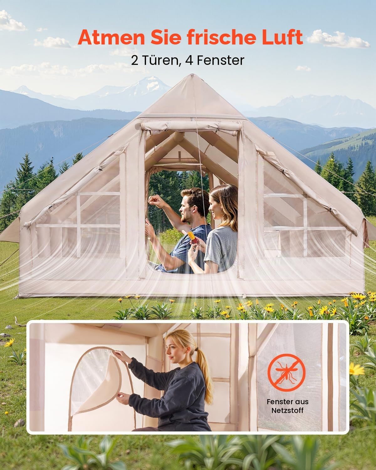 Thumbnail 4 de VEVOR Aufblasbares Campingzelt – 4-Jahreszeiten mit Ofenanschluss, 5–8 Personen, einfach aufzubauen