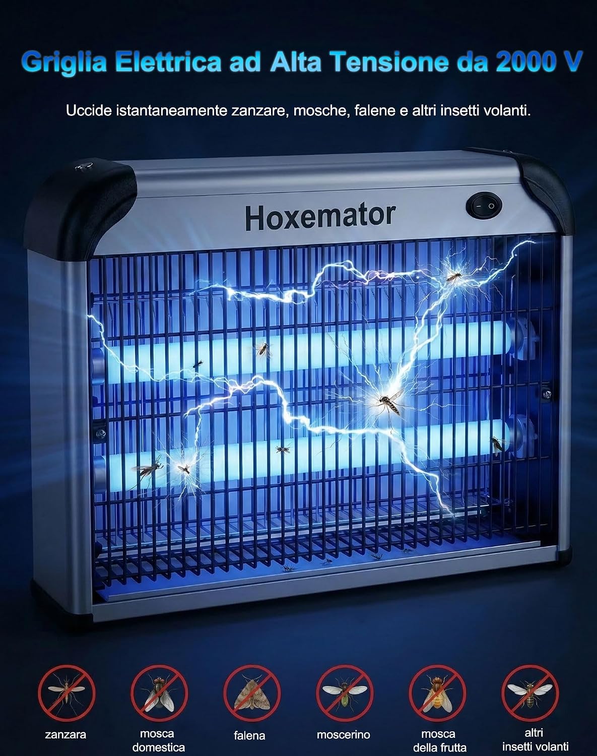 Detalle de Hoxemator Lampada Antizanzare 20W: Trappola Elettrica UV 365nm per Interno ed Esterno