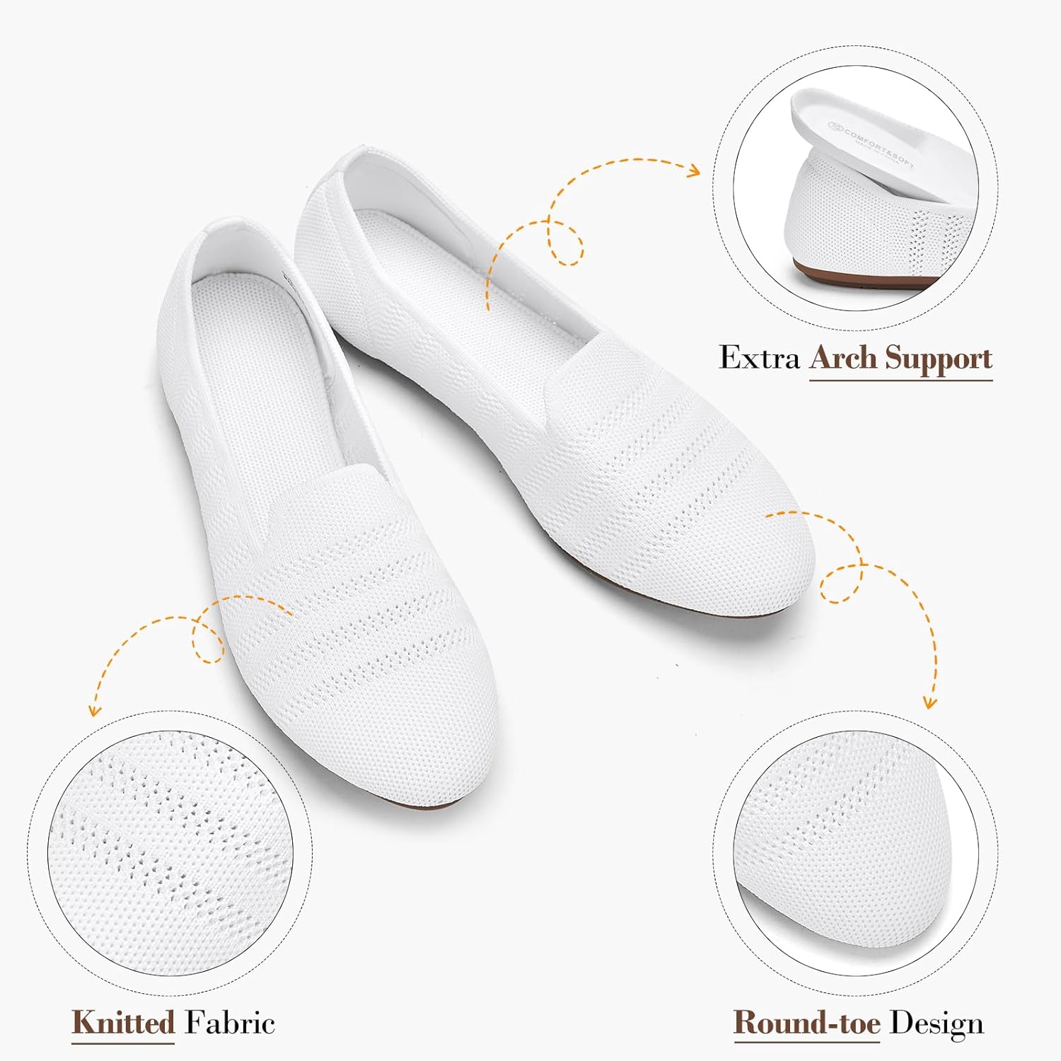 Detalle de Puxowe Damen Ballerina Slip On Strick – flache, bequeme Ballerinas mit runder Zehenform
