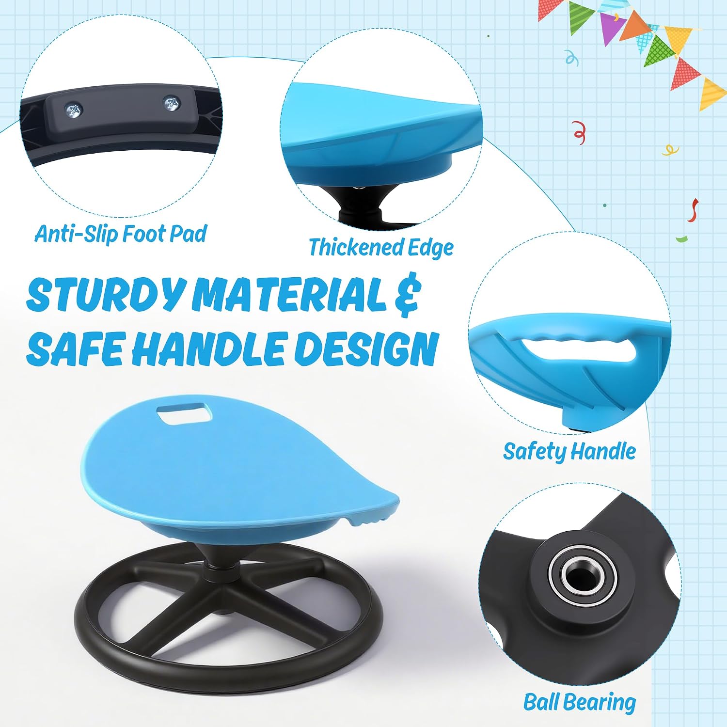 Thumbnail 5 de LGMCF Kids Sensory Spinning Chair (Blue) with Safety Handle and Non-Slip Design