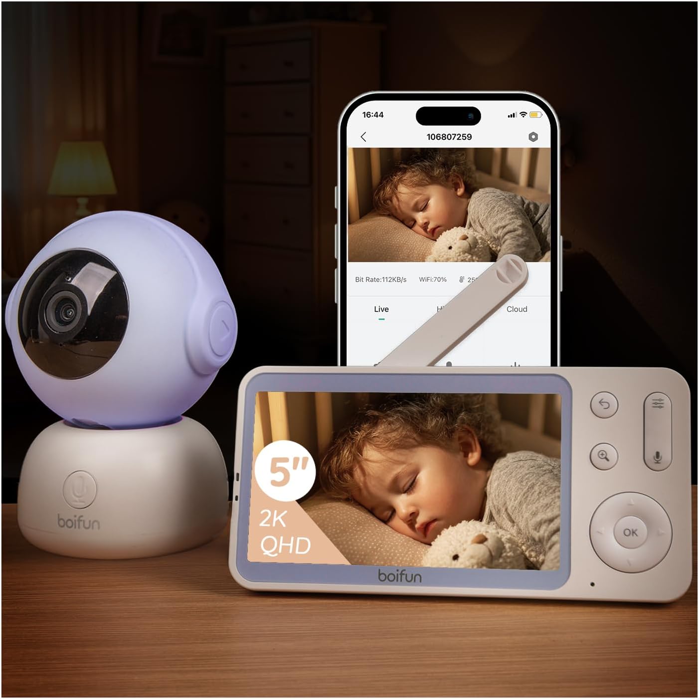 Thumbnail 1 de Boifun Video Baby Monitor 2K con display 5" e rotazione 360°