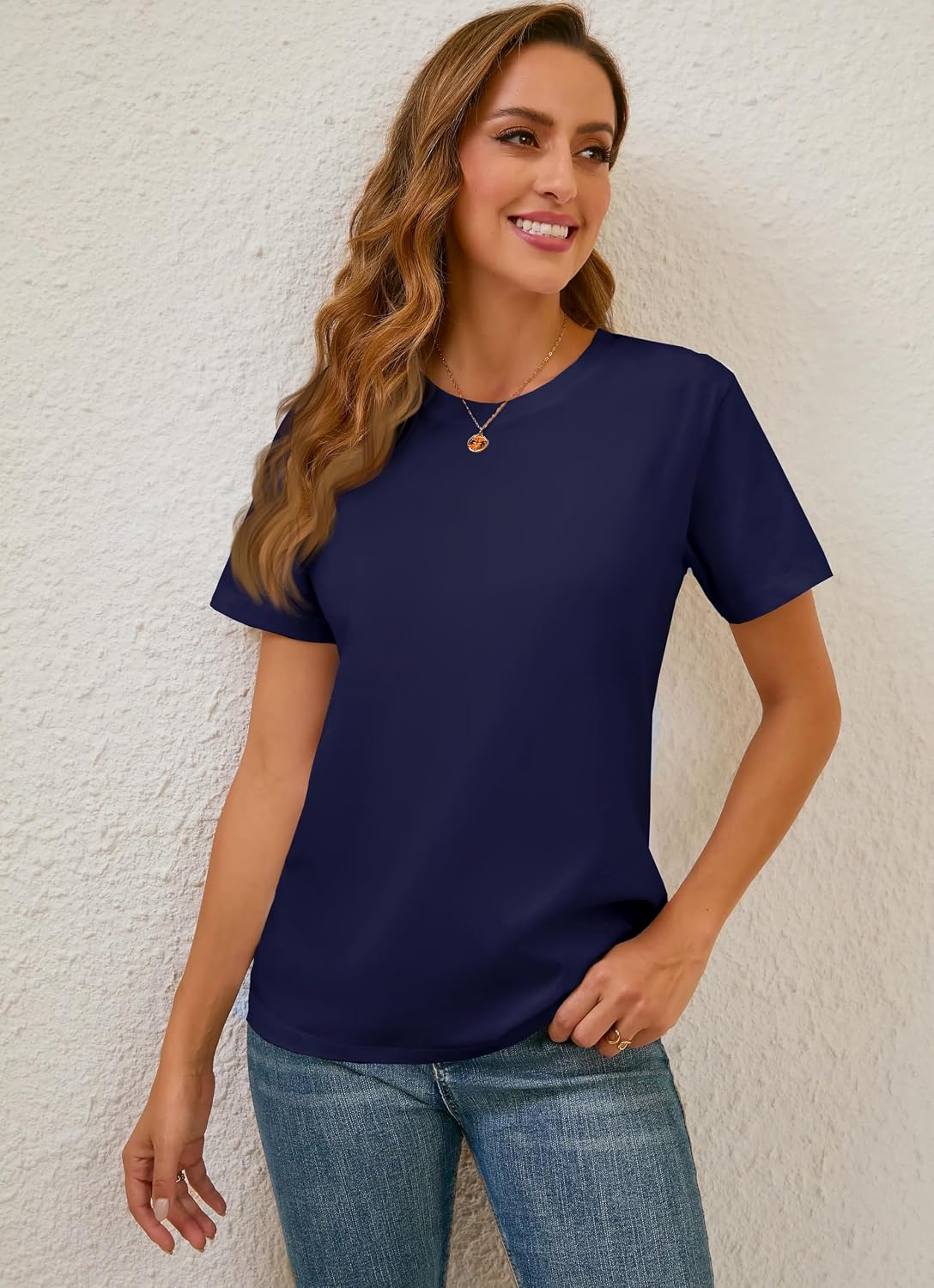 Detalle 2 de BJY Cotton Basic T-Shirt for Women, Crew Neck, Short Sleeve