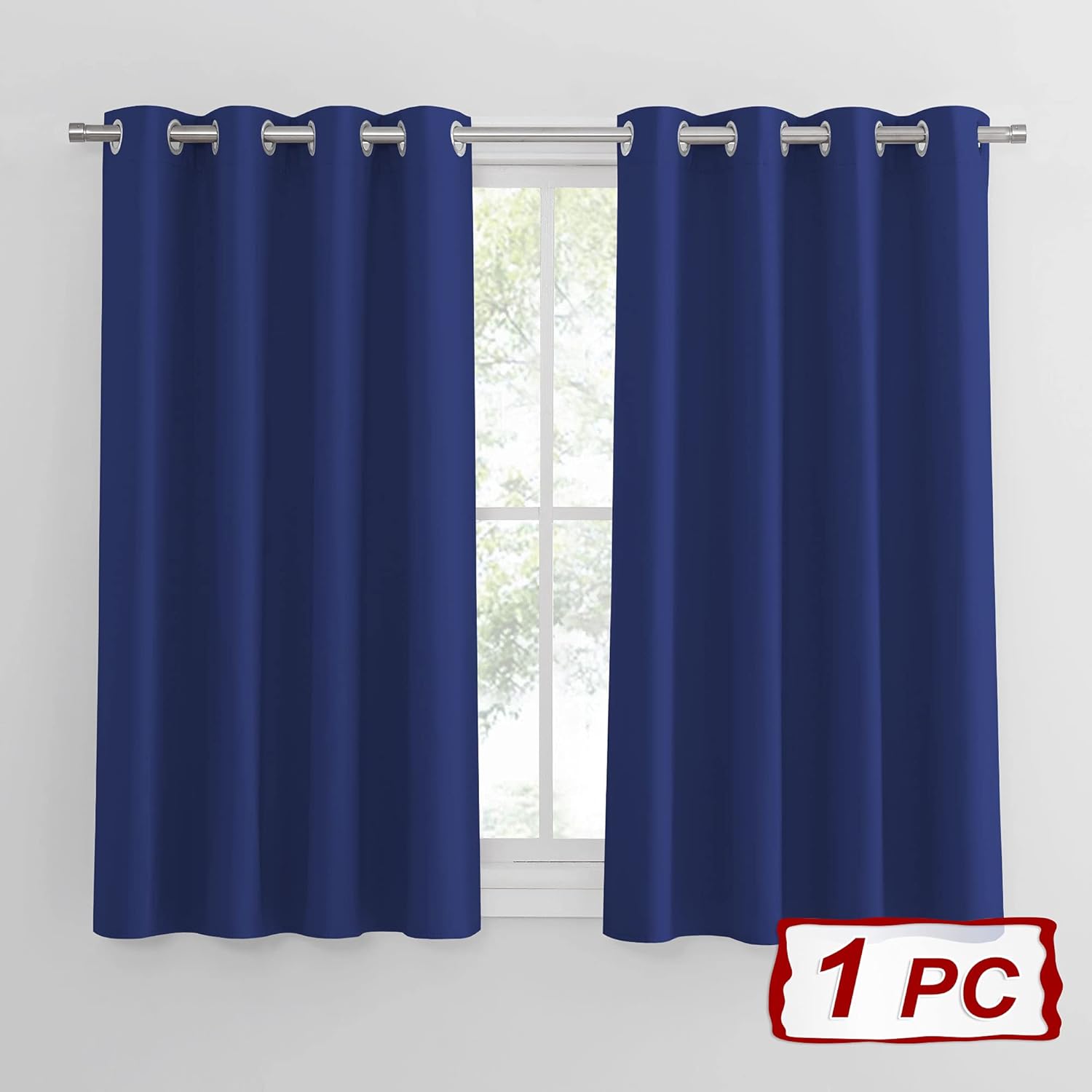 Thumbnail 1 de PONY DANCE Blackout Curtain for Bedroom - 52x54 inch Eyelet Top, Thermal Insulation, Room Darkening (Blue, 1 Panel)