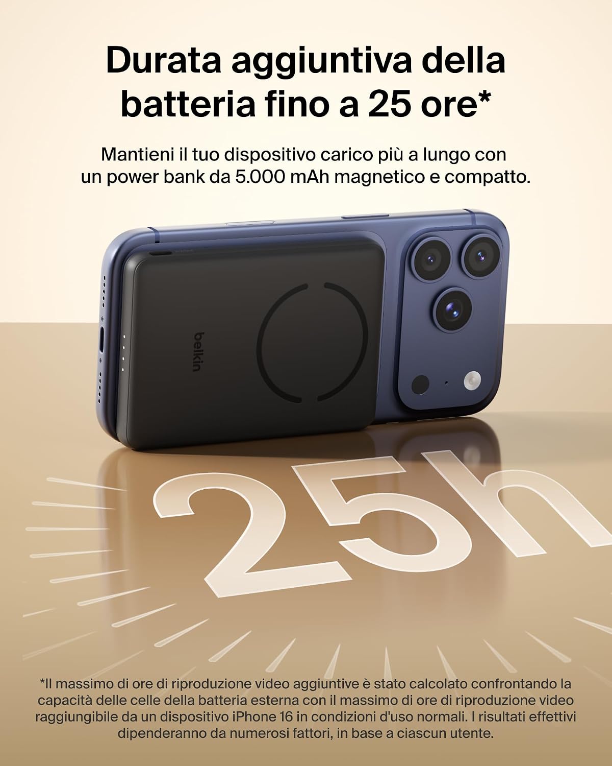 Detalle de Belkin BoostCharge Power Bank 5000 mAh Magnetico: ricarica wireless e USB-C, compatibile Qi2