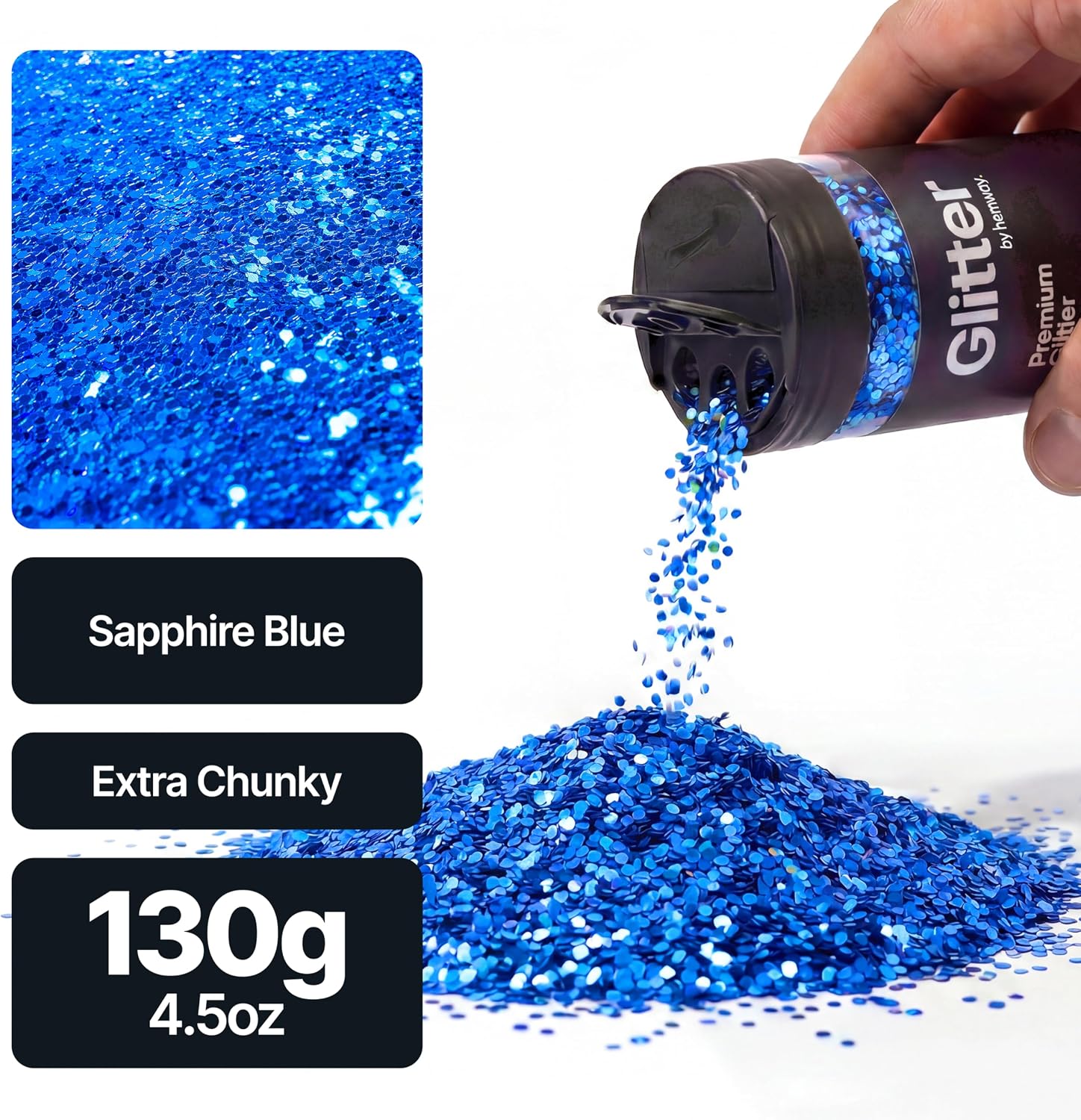 Thumbnail 1 de Hemway Sapphire Blue Glitter Shaker 130g – Extra Chunky, Multi-Purpose Craft Glitter