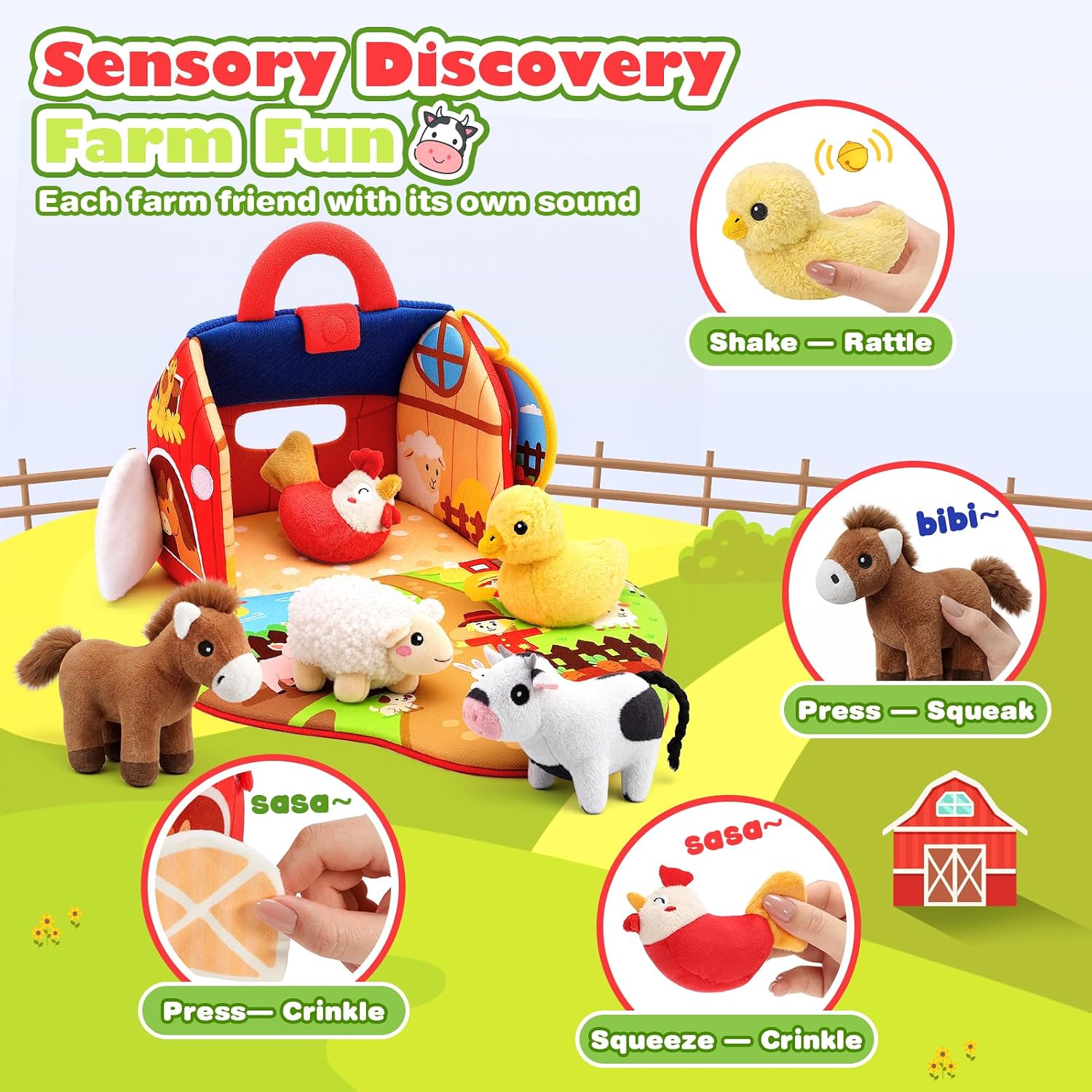 Thumbnail 1 de Baby Toys 6-12 Months: Plush Farm Animal Sound Toys for Sensory Play