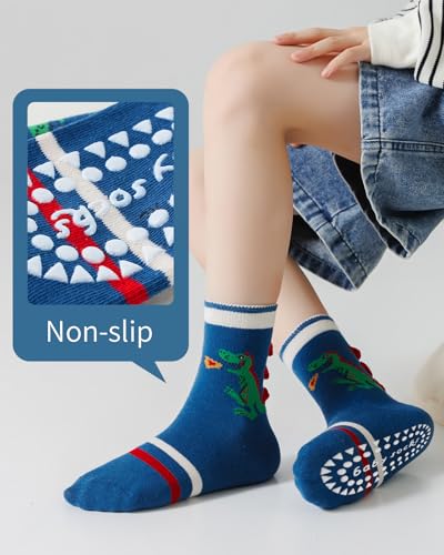 Detalle de Kyopp: 5 pares de calcetines antideslizantes para niños (6–8 años) con motivos de animales