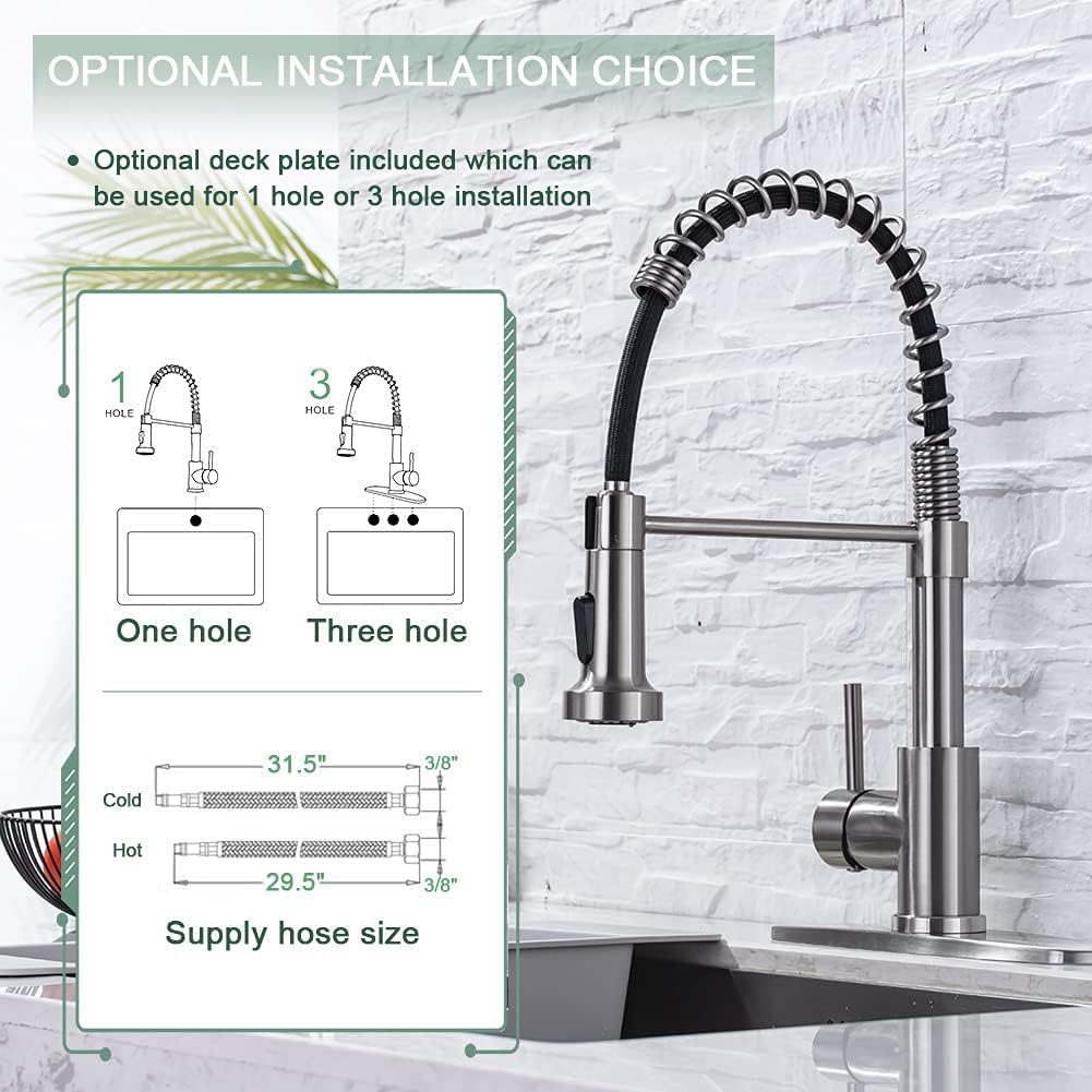 Detalle 1 de WEWE A8018-05-02ST Pull-Down Kitchen Faucet, 2-Mode Sprayer, Brushed Nickel