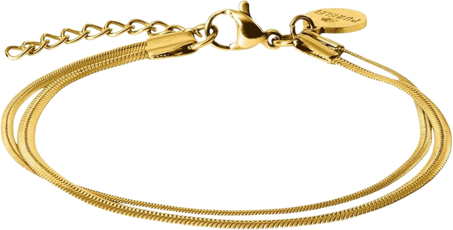 Detalle de Purelei Two Layers Armband Gold – Filigranes Damenarmband aus Edelstahl, verstellbar 16–19 cm