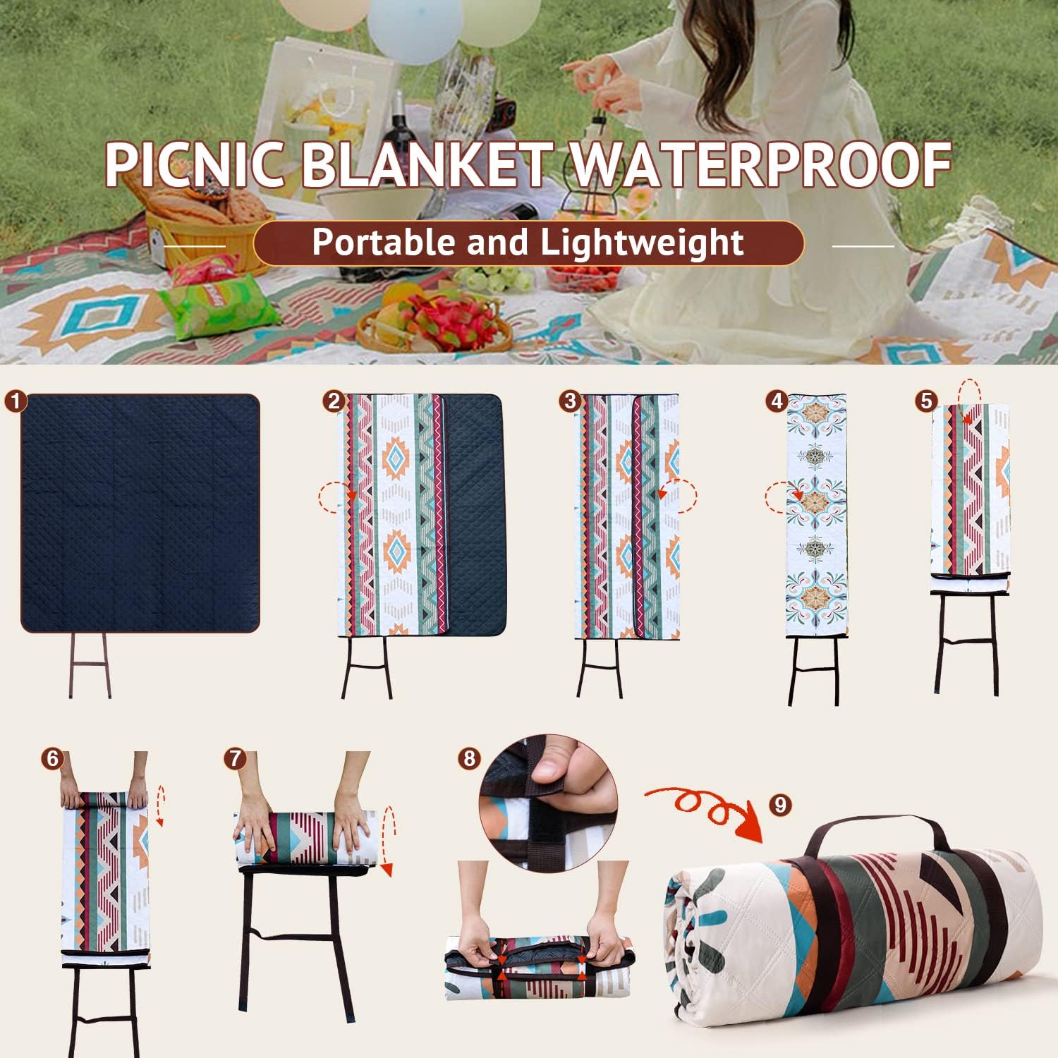 Thumbnail 4 de LARUTAN Waterproof Picnic Blanket 200x200CM