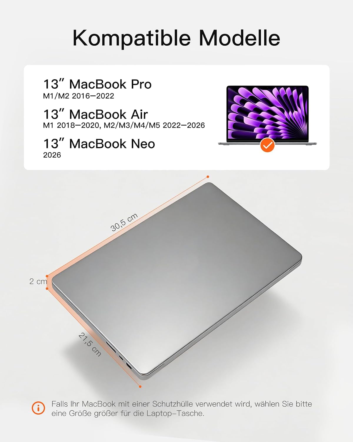 Thumbnail 1 de Inateck 360° Schutz Laptop-Hülle für 13-Zoll MacBook Air & Pro – Großvolumen-Sleeve mit Innenmaßen 30,5 × 21,5 × 2 cm