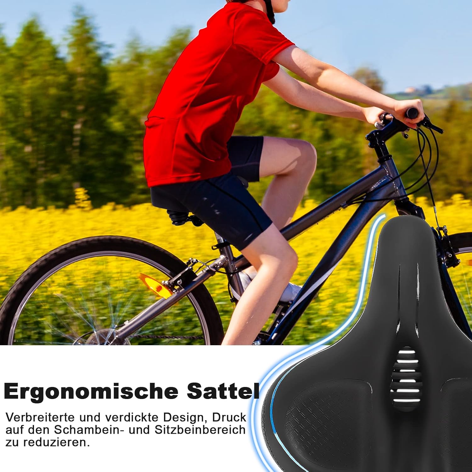 Thumbnail 4 de TONBUX breiter Fahrradsattel mit atmungsaktivem, wasserabweisendem Bezug – Komfort-Polster für Damen und Herren