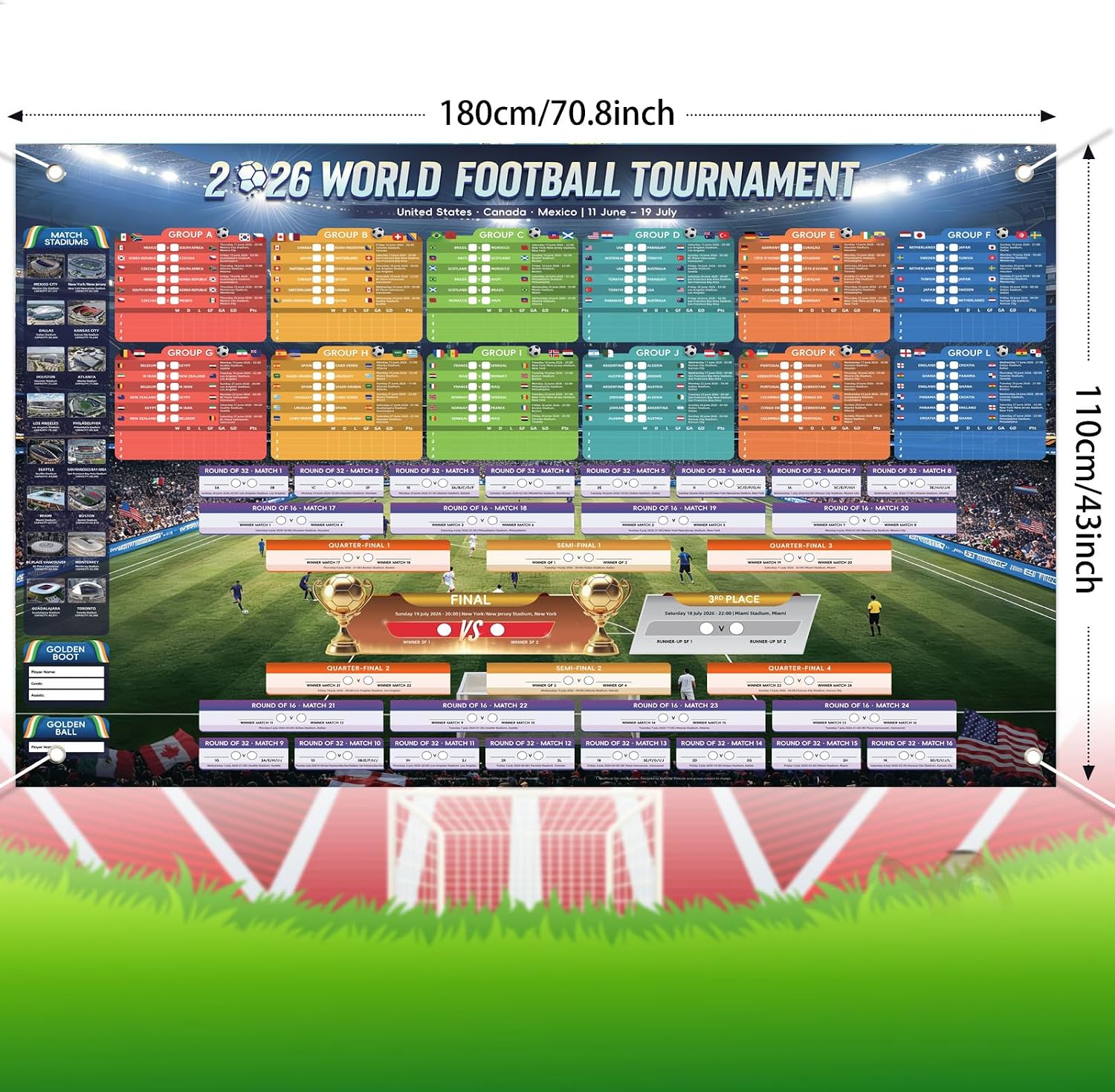 Thumbnail 1 de AhfuLife Large Fabric World Cup Wall Chart 2026 – 180 x 110 cm Backdrop Banner