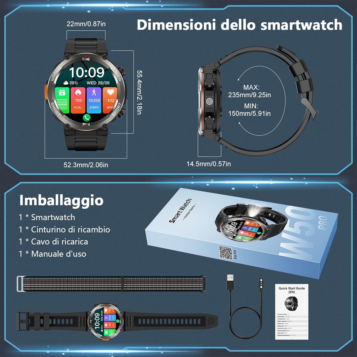 Thumbnail 6 de Smartwatch Uomo 1.45" HD con 100 Giorni in Standby, Torcia, Bussola e Monitoraggio Salute 24/7 – Ingresso Versatile per Android e iOS