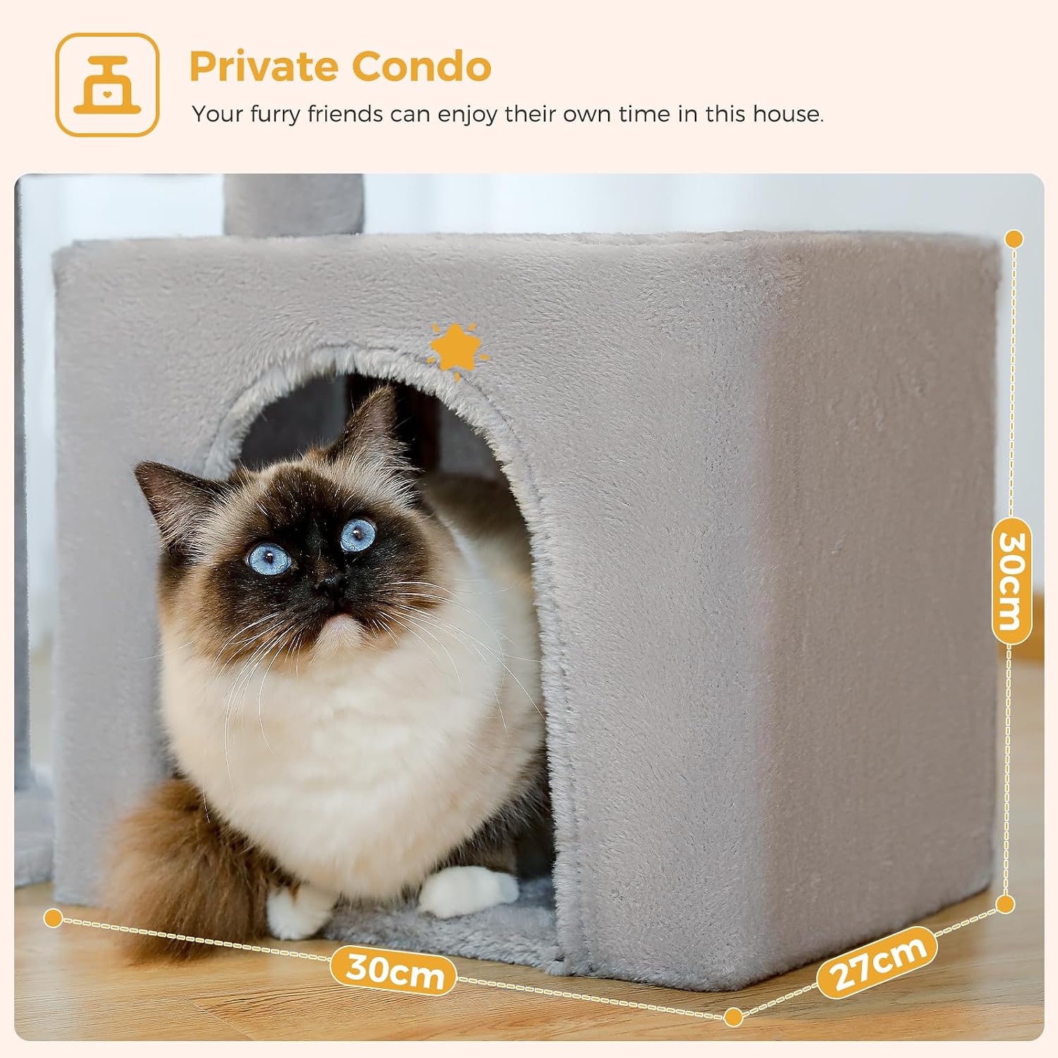 Thumbnail 4 de PAWZ Road Small Cat Tree (73cm) with Hammock & Top Perch, Indoor Activity Tower for Cats, Grey