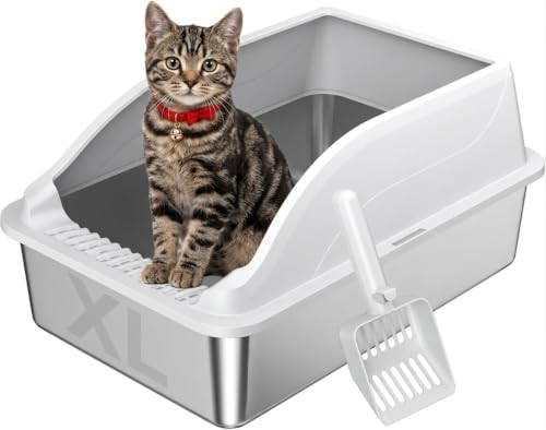 Detalle de KISENG Edelstahl Katzentoilette XL – Schrägwand, Kratzfest, geruchsfrei