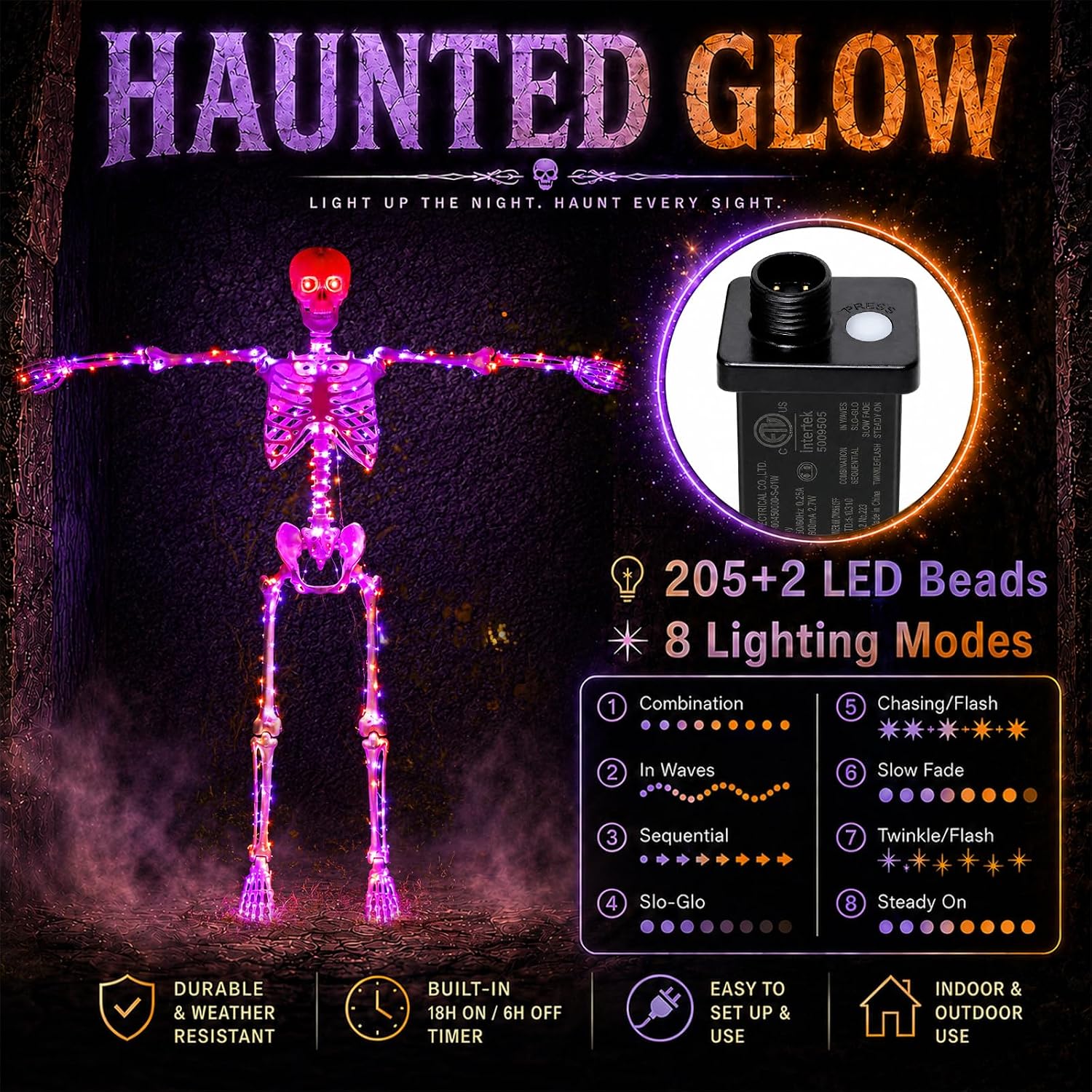 Detalle 2 de Starweeks Starweeks-102-FT 135 cm Light-Up Poseable Halloween Skeleton
