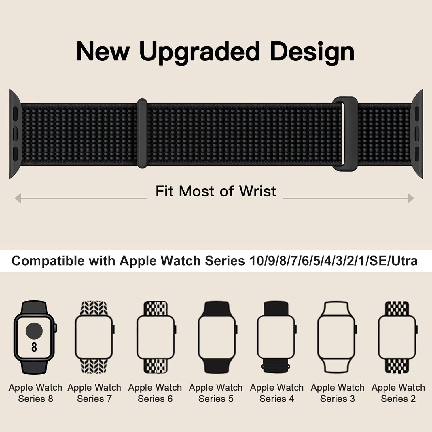 Thumbnail 4 de Bracelet nylon Yoohoo pour Apple Watch (compat. 38/40/41/42/44/45/46/49 mm) – Noir