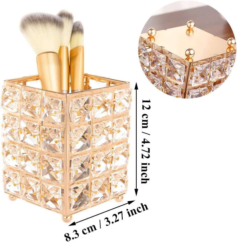 Thumbnail 1 de Crystal Gold Luxury Makeup Brush Organizer – Square Crystal Elegant Holder