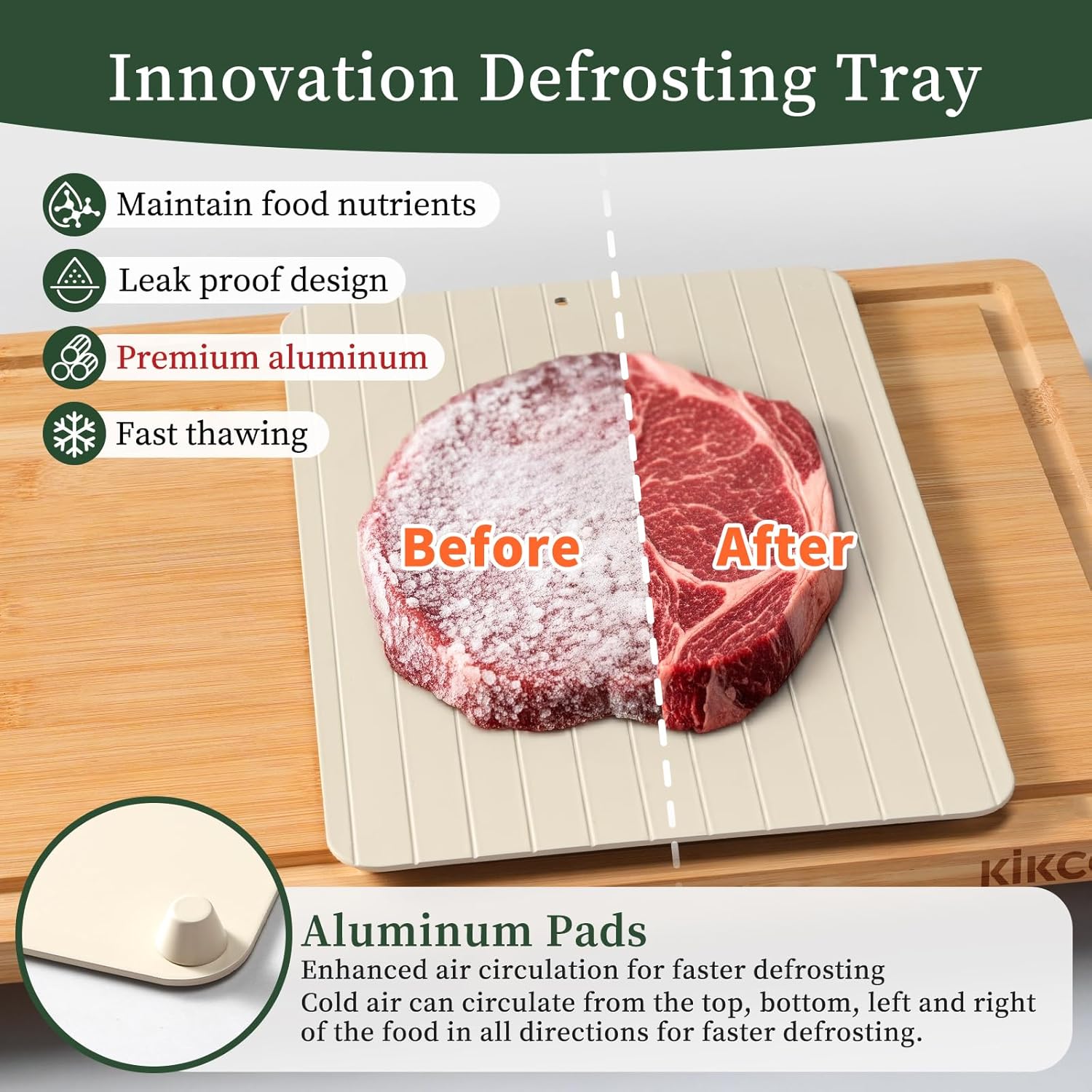 Thumbnail 4 de Kikcoin Bamboo Cutting Board Set with Defrosting Tray: All-in-One Meal Prep Kit