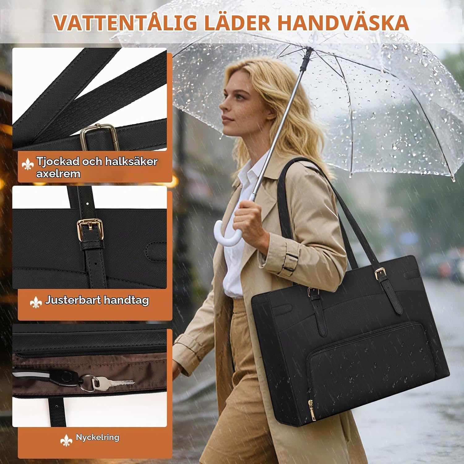 Detalle 2 de RAINSMORE laptopväska med isolerat lunchfack, för laptop på 15,6 tum