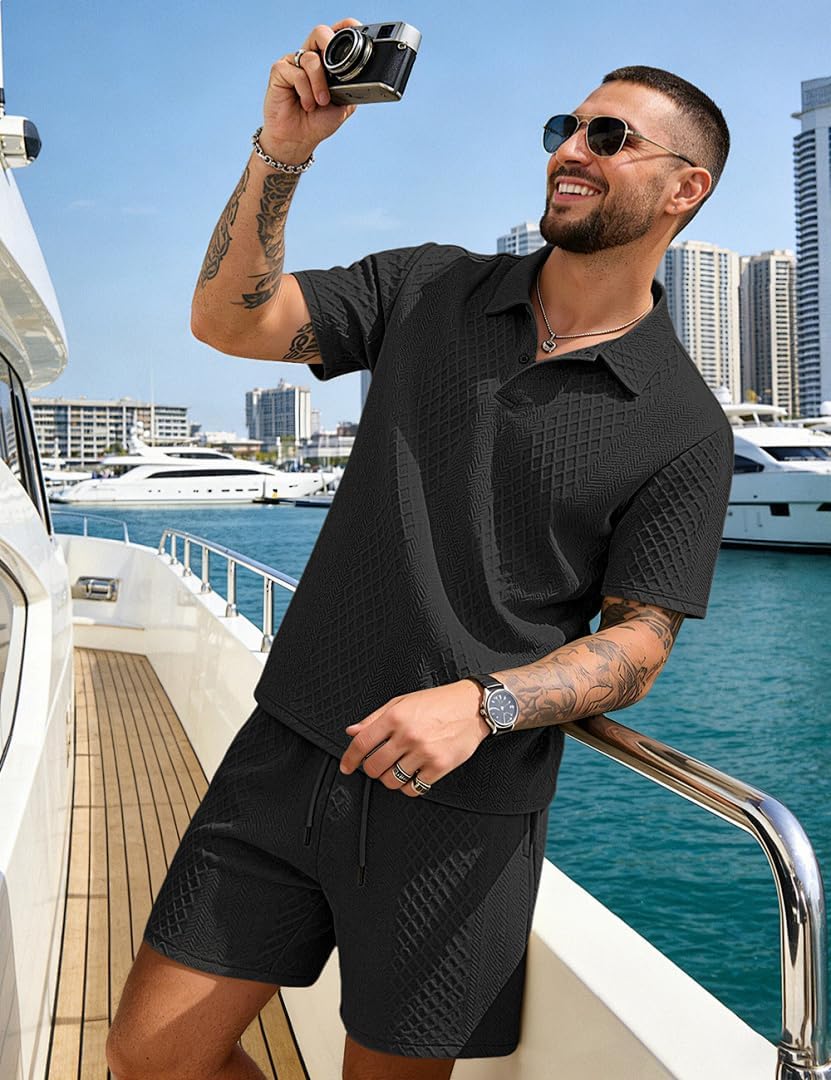 Thumbnail 4 de LINENNMAIN Men's 2-Piece Polo Shirt and Shorts Set: Casual Summer Tracksuit