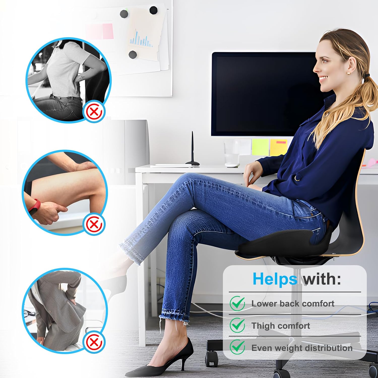 Thumbnail 6 de Ajiteogy Coussin de Bureau en Mousse Mémoire – Confort ergonomique, housse amovible et lavable, noir