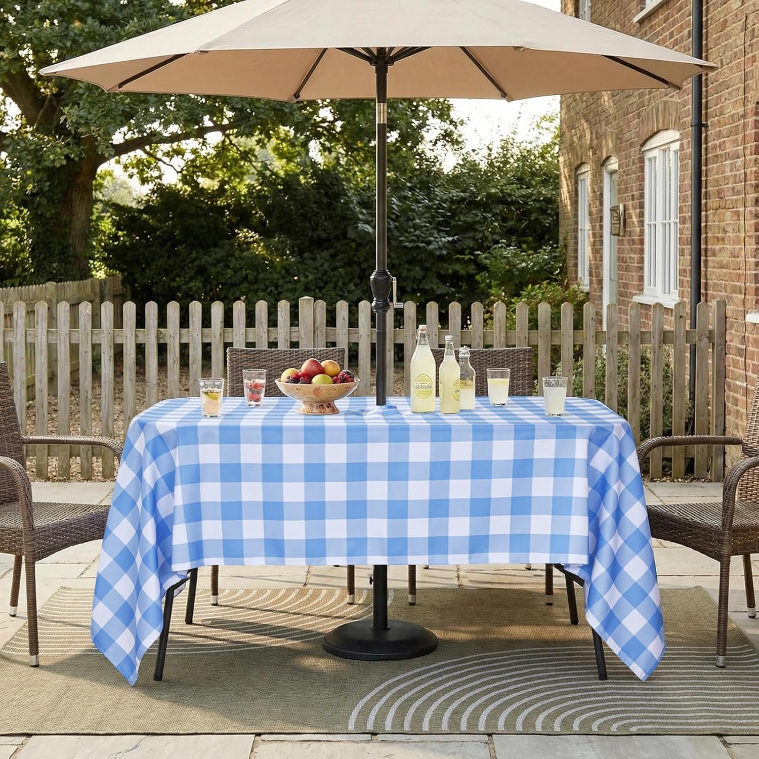 Thumbnail 1 de Eternal Beauty 132x178cm Rectangle Blue Checkered Tablecloth with Umbrella Hole and Zipper