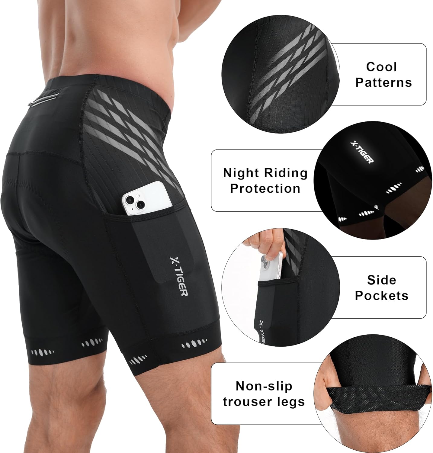 Thumbnail 3 de X-TIGER Radlerhose Herren mit 5D Sitzpolster, 3 Taschen und reflektierenden Details