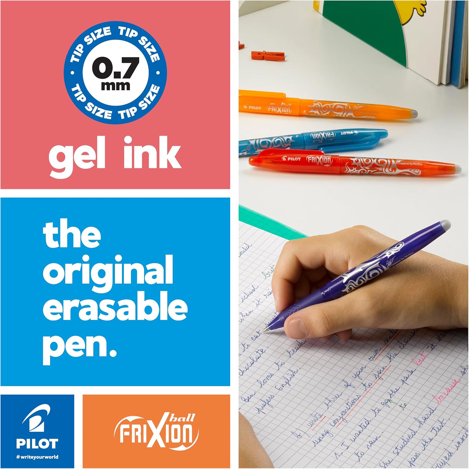 Detalle de Pilot FriXion Ball Erasable Rollerball Pen – Medium 0.7mm Tip, 5 x Black