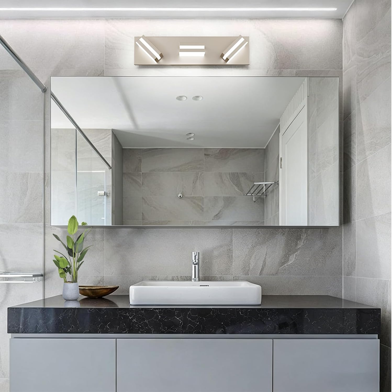 Detalle 2 de Leifod 3T-NI 16-Inch 3-Light LED Vanity Light, Dimmable, Brushed Nickel
