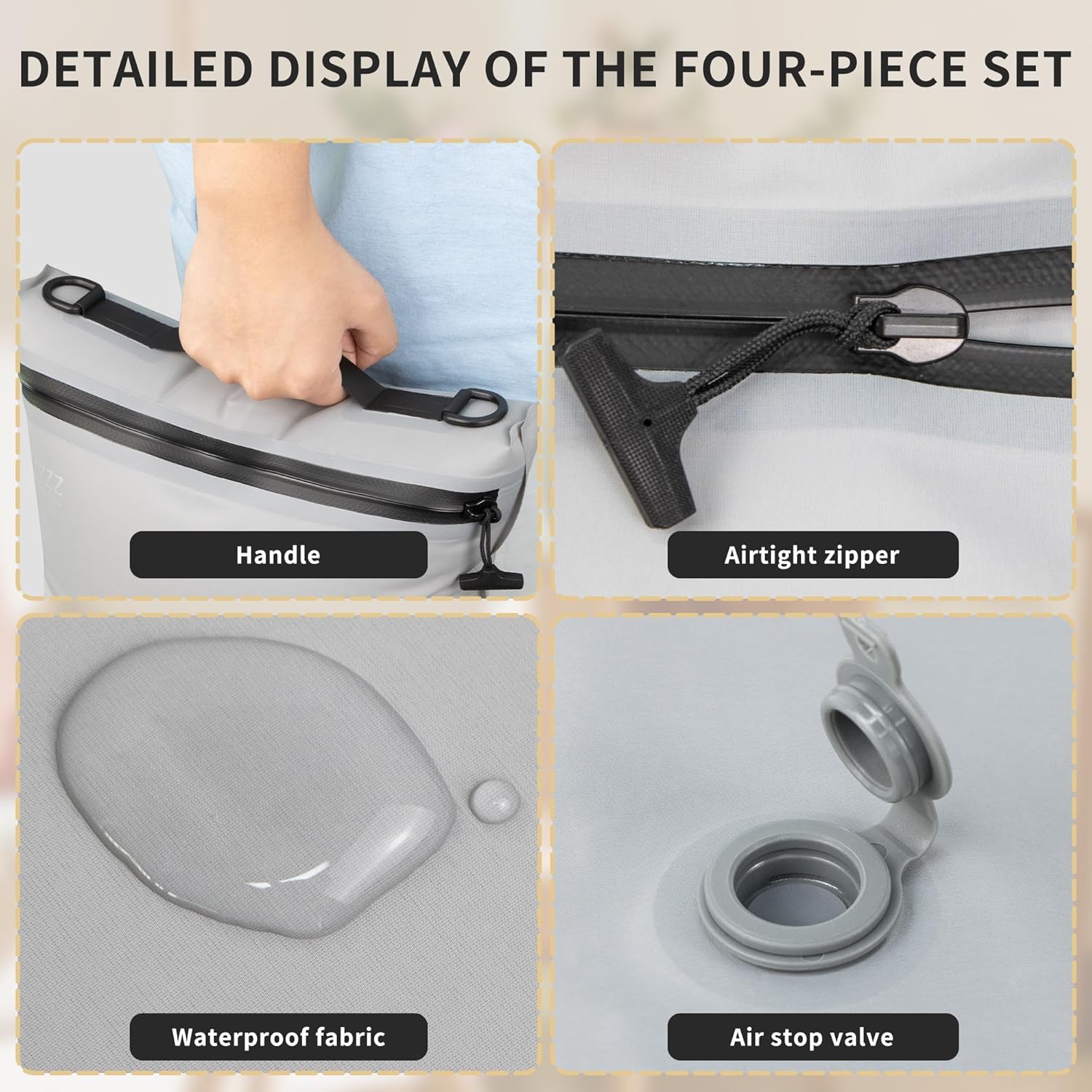 Detalle 2 de Suitcase Organiser Compression Packing Cube Set (4-Pack) with TPU Vacuum Bags and IPX8 Zipper