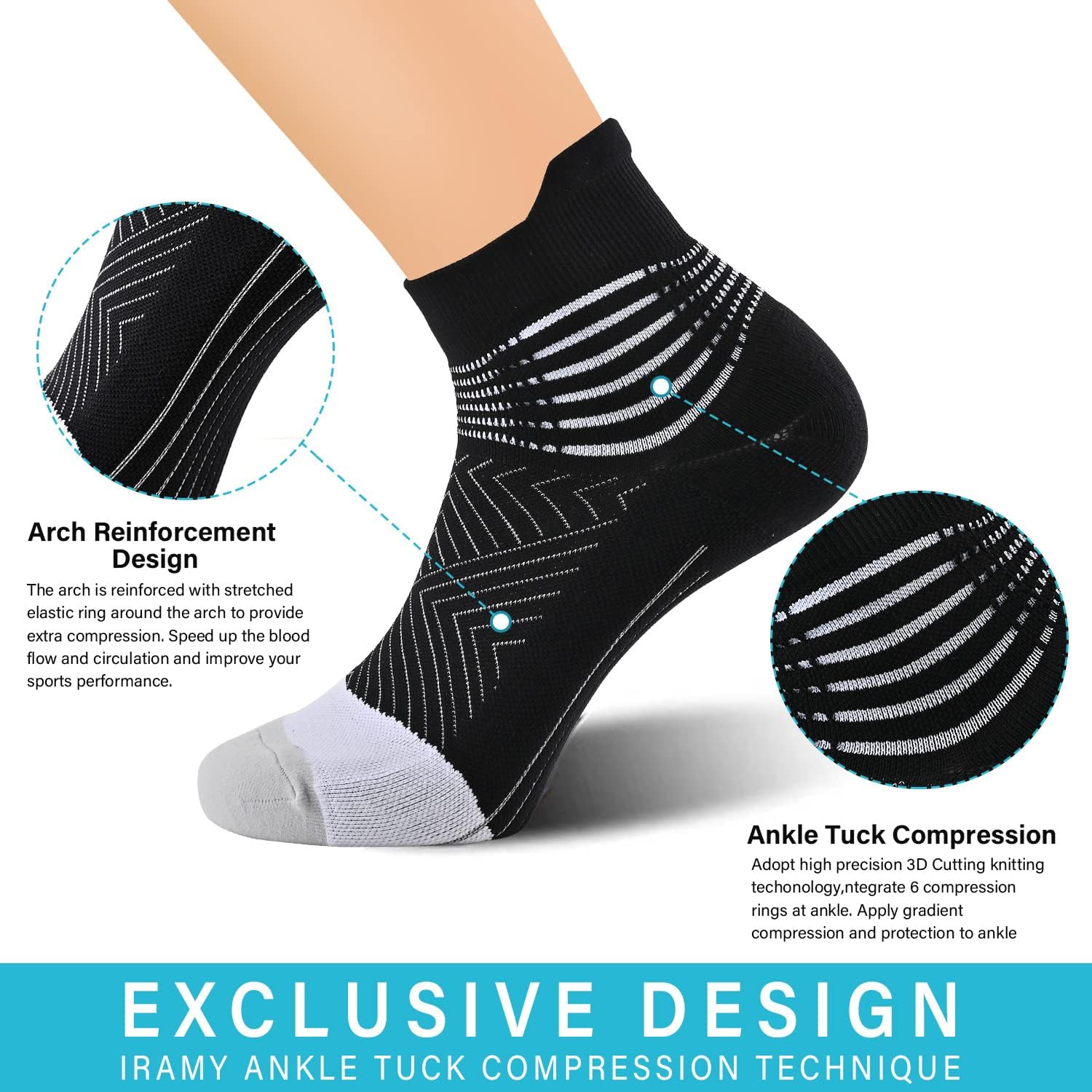 Thumbnail 1 de IRAMY Compression Ankle Support Running Socks – 3 Pairs