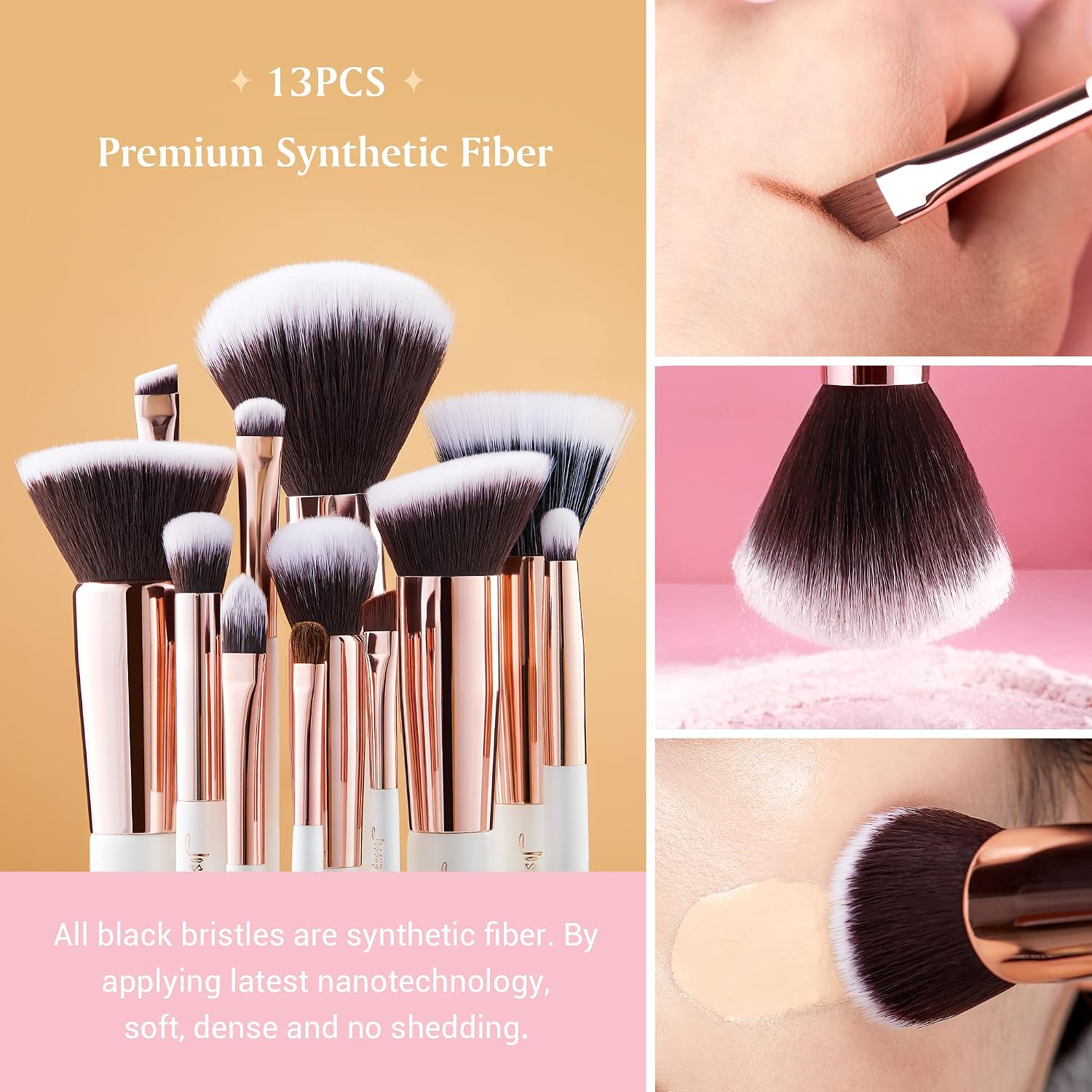 Thumbnail 4 de Kit Jessup pinceaux de maquillage 25 pièces T215 (cheveux synthétiques et naturels) blanc/or rose