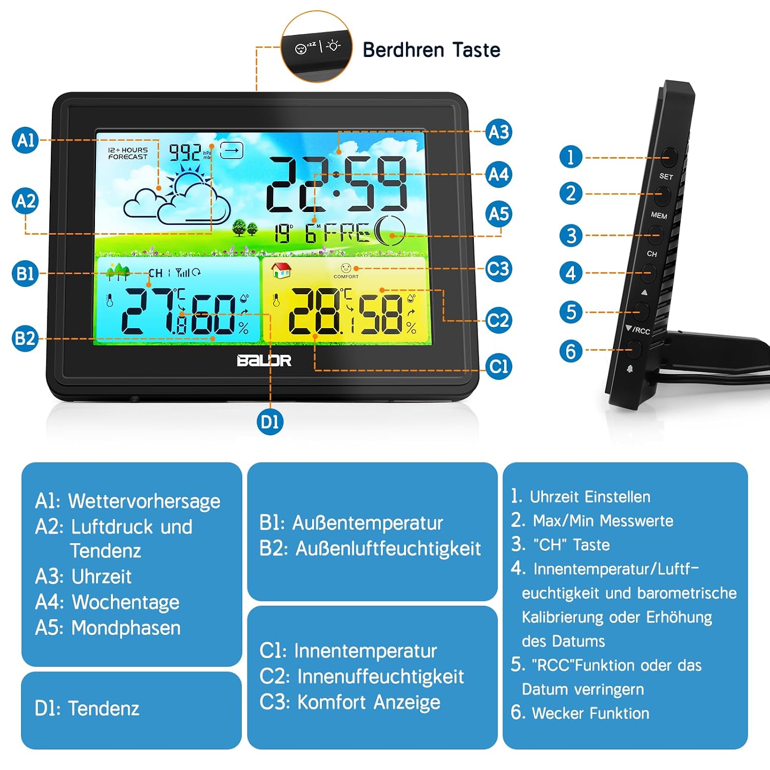 Detalle 2 de Wetterstation Funk mit Außensensor 100 m