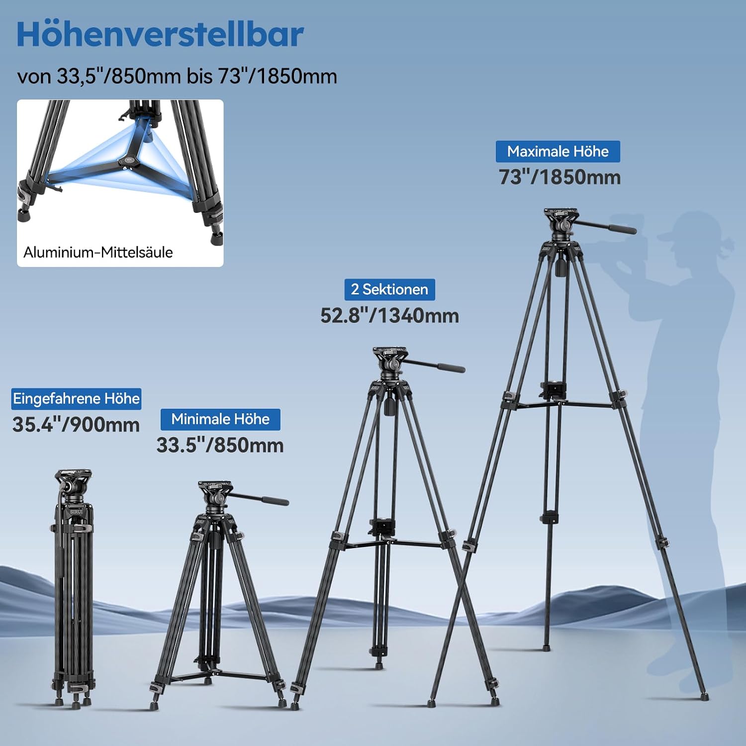Thumbnail 5 de SIRUI AVT-12 Carbon Profi-Videostativ 185 cm