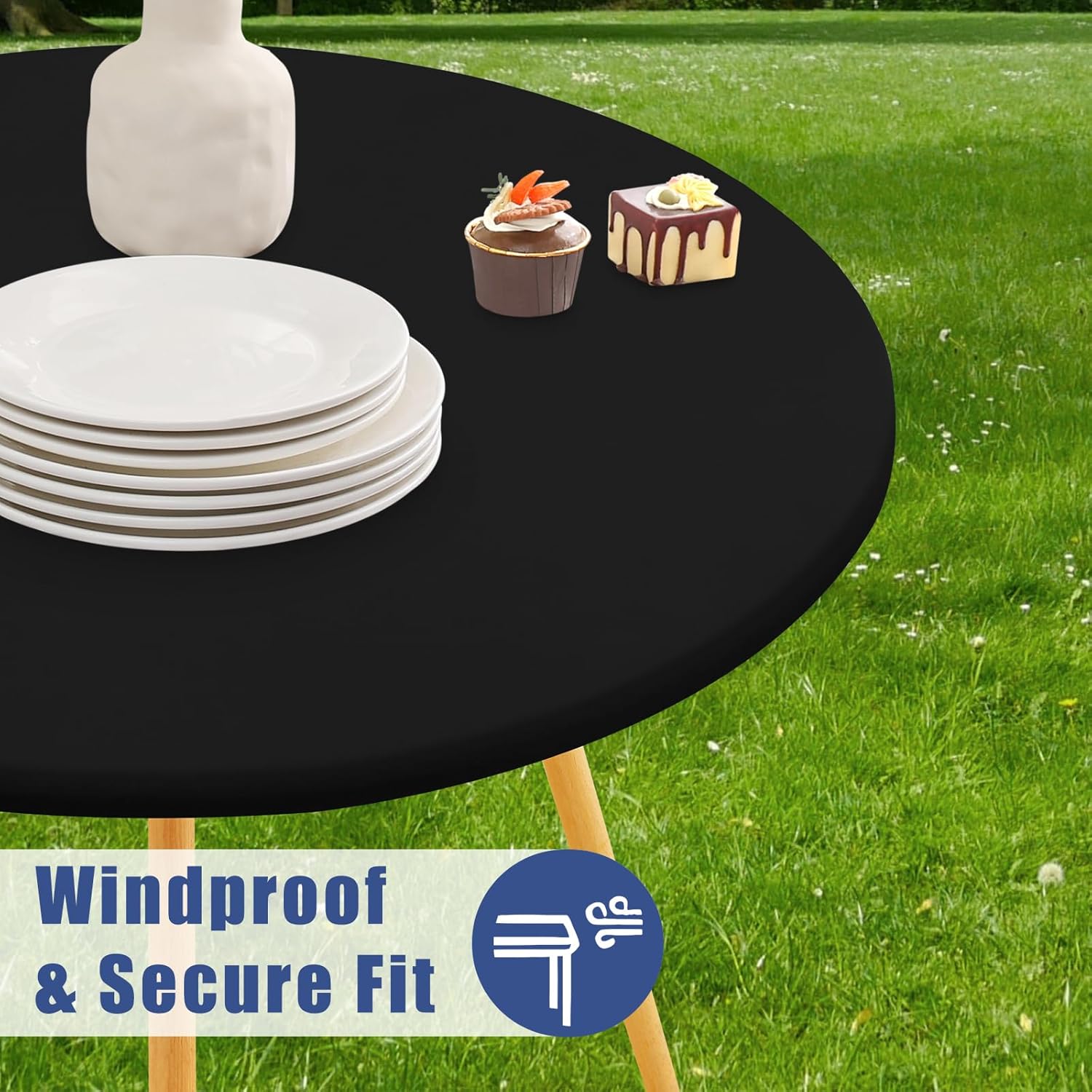 Thumbnail 2 de Moosfor Round Spandex Tablecloth for 42"-50" Tables — Elastic, Waterproof, Washable Black