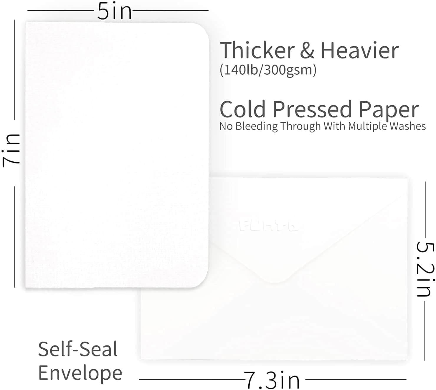 Thumbnail 2 de Funto Blank Watercolor Cards and Envelopes (50 Cards, 5x7 in) — Acid-Free 140 lb Paper