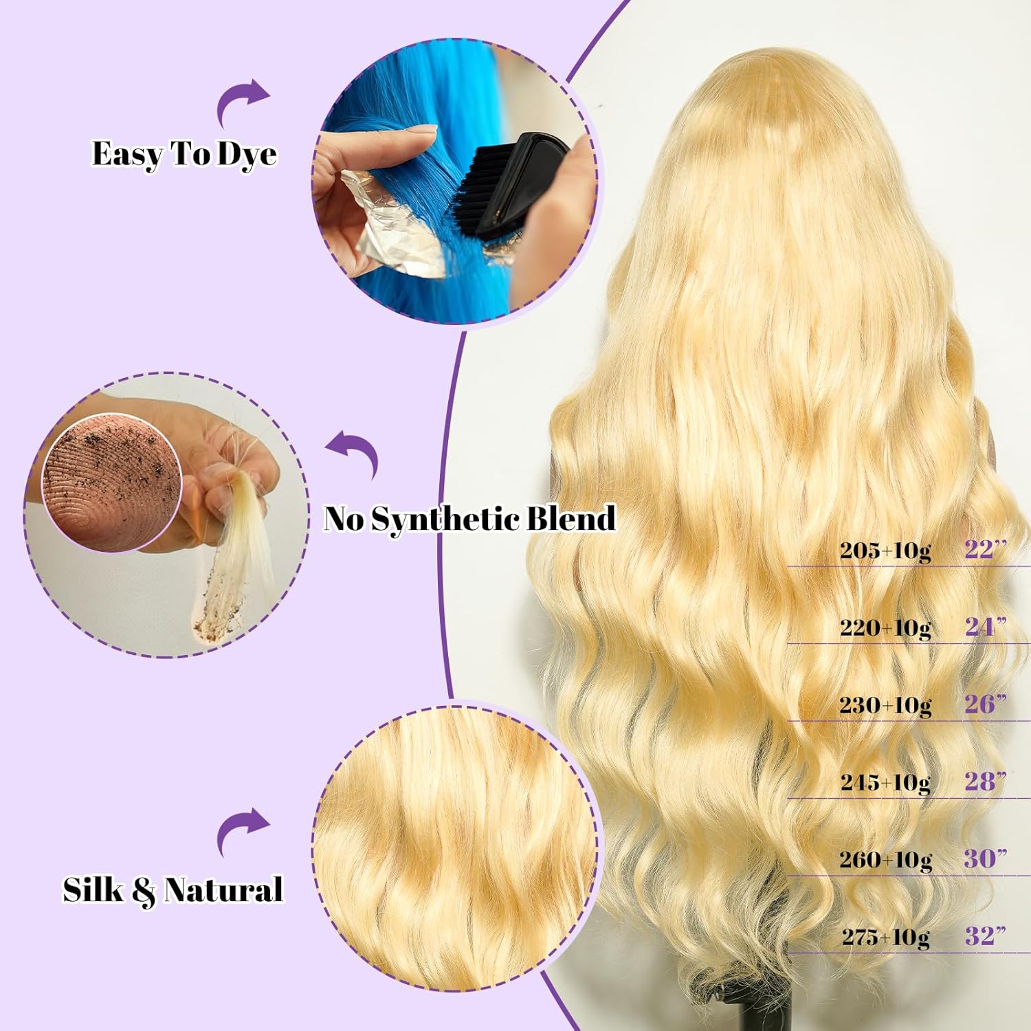Thumbnail 2 de NBRUW 613 13x6 Lace Front Wig Human Hair 200 Density 30 Inch Body Wave Blonde Wig