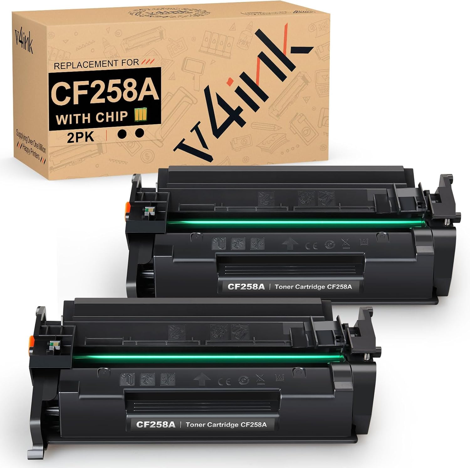 Detalle de v4ink CF258A 58A Black Toner Cartridge, 2-Pack with Chip, 6,000 Pages